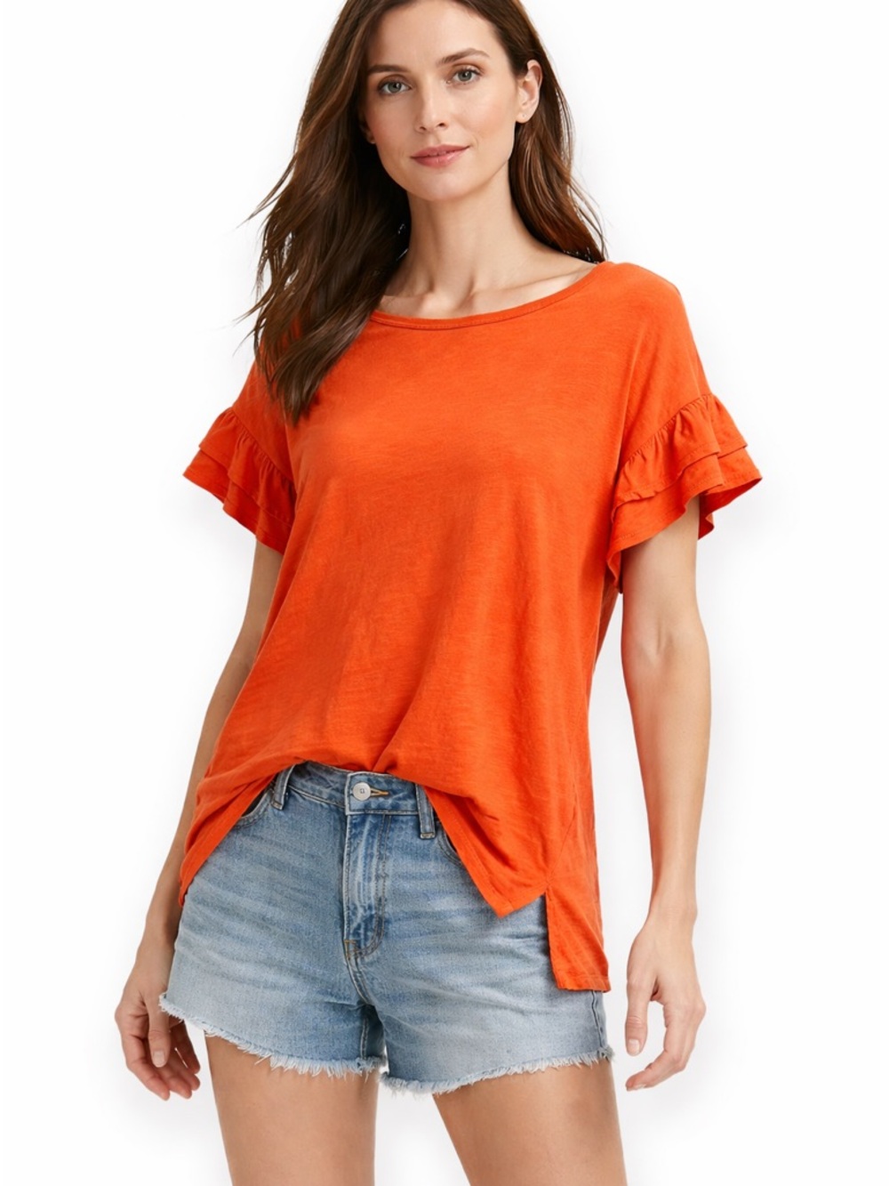 Women's Anthropologie Pilcro Flutter Sleeve Oversized Orange Tee Size Medium